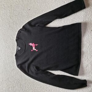 Daniel Bishop Sweater Womens Large Black Crew Neck Long Sleeve Cashmere Knit Dog
